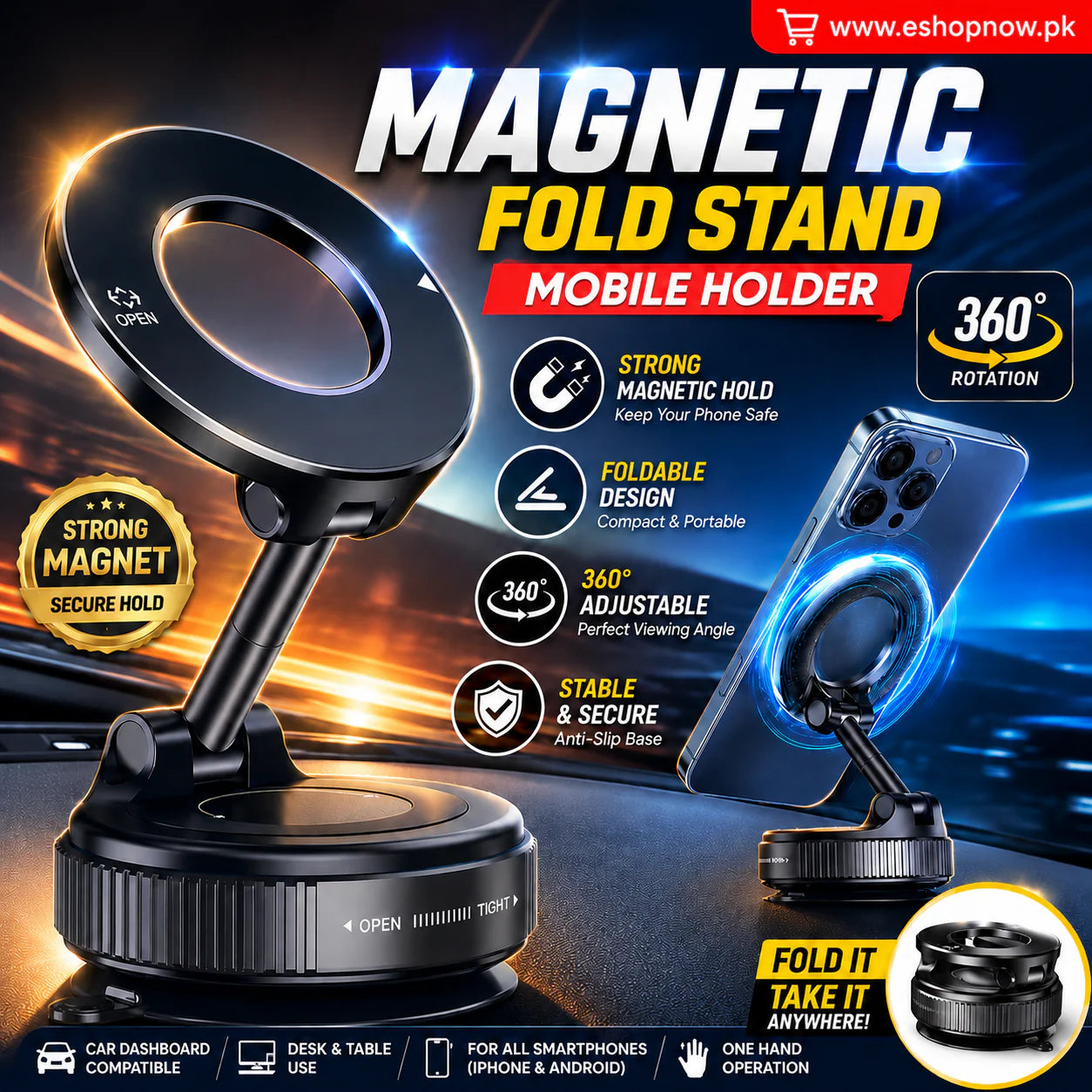 360° Magnetic Phone Holder - All Mobiles Supported ✅
