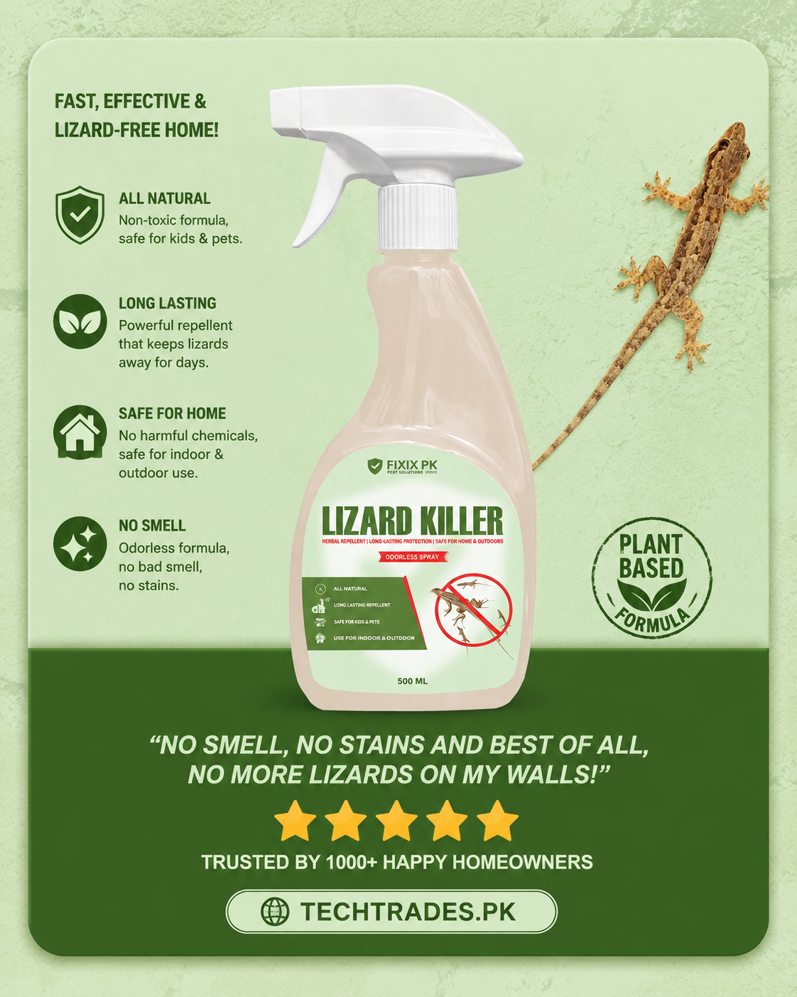 Instant Lizard Killer Spray No Smell - Instant Kill & Long-Lasting