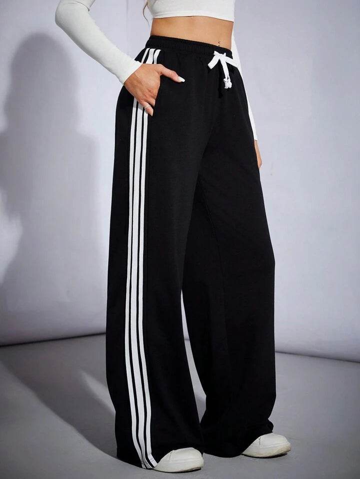 Stylezia Black Side Stripe Wide-Leg Trouser